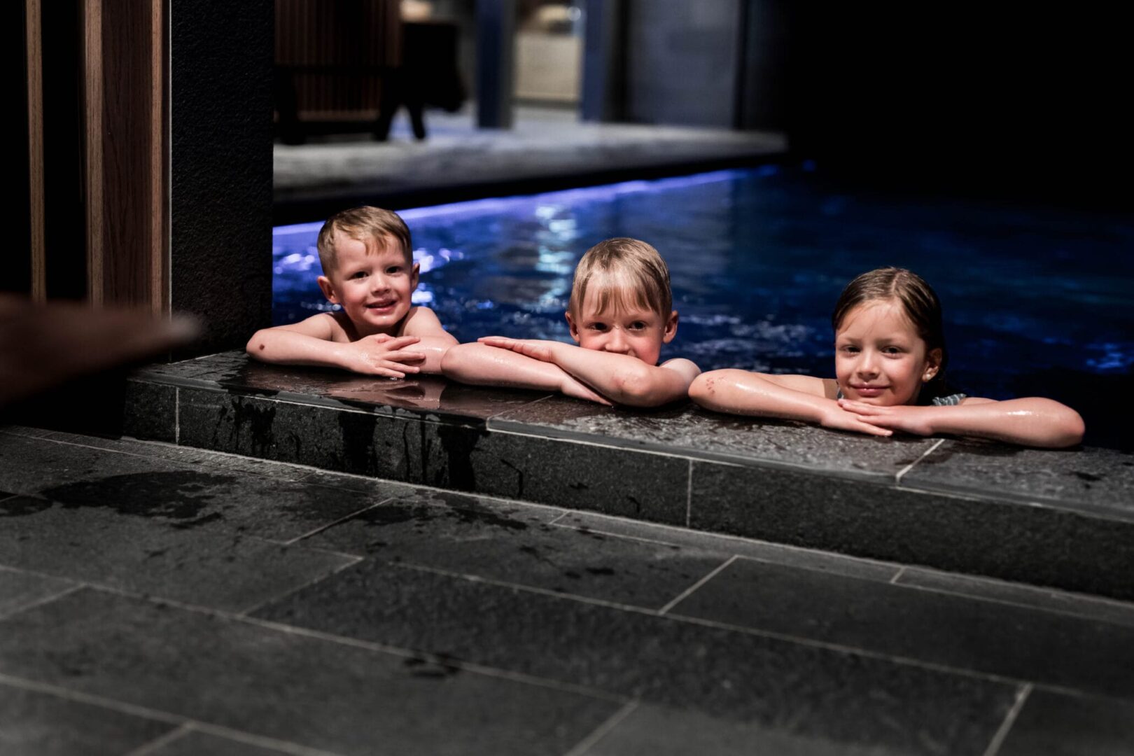 three children bathing spa